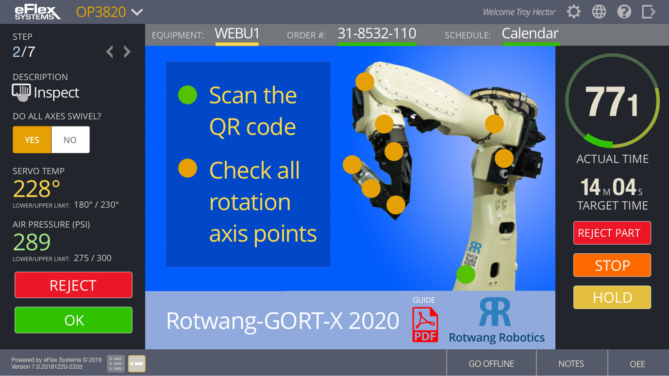 eFlex interface example of a maintenance digital work instruction.